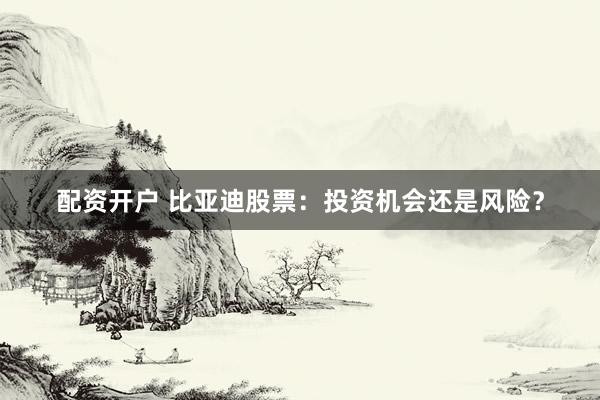 配资开户 比亚迪股票：投资机会还是风险？