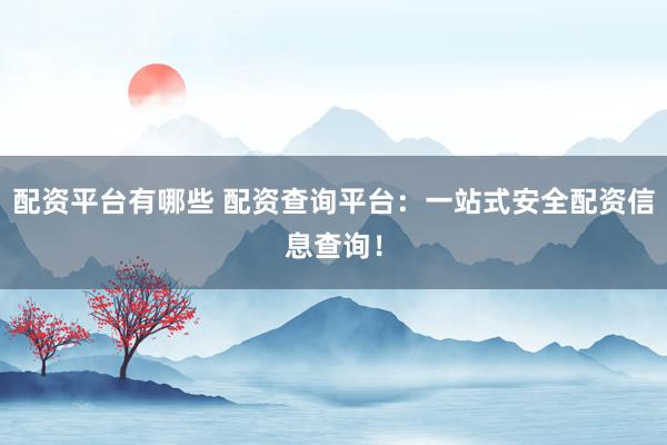 配资平台有哪些 配资查询平台：一站式安全配资信息查询！