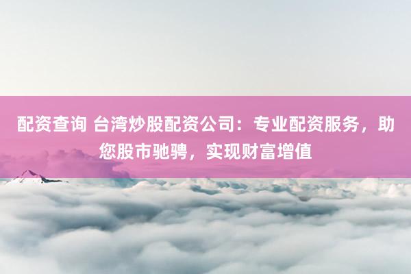 配资查询 台湾炒股配资公司：专业配资服务，助您股市驰骋，实现财富增值