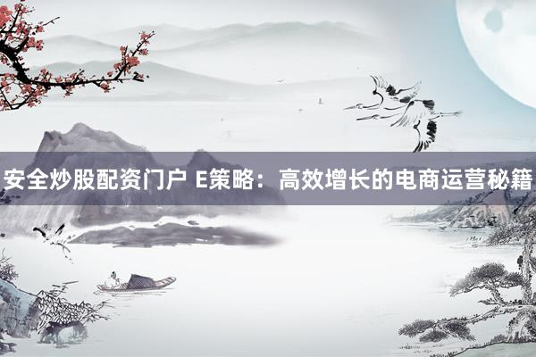 安全炒股配资门户 E策略：高效增长的电商运营秘籍