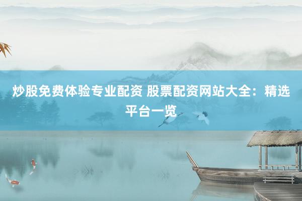 炒股免费体验专业配资 股票配资网站大全：精选平台一览
