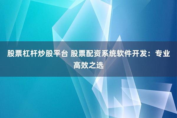股票杠杆炒股平台 股票配资系统软件开发：专业高效之选