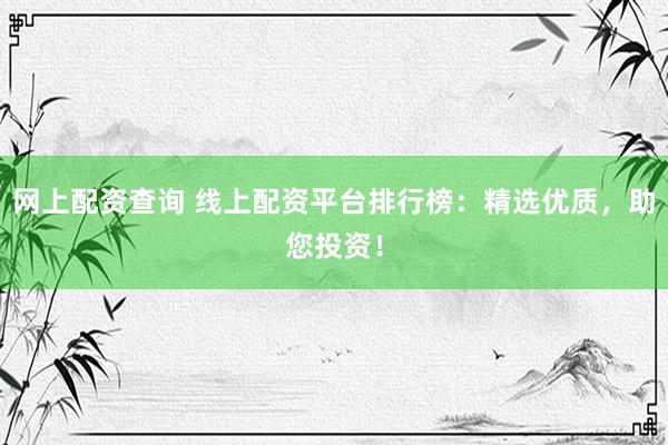 网上配资查询 线上配资平台排行榜：精选优质，助您投资！