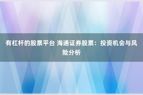 有杠杆的股票平台 海通证券股票：投资机会与风险分析