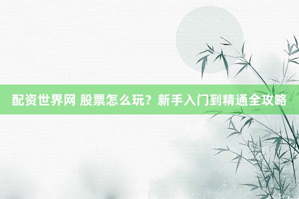 配资世界网 股票怎么玩？新手入门到精通全攻略
