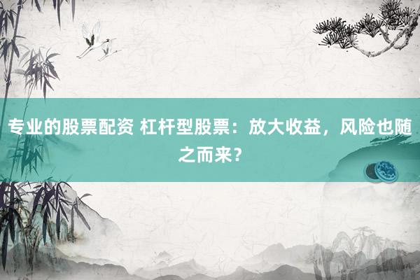 专业的股票配资 杠杆型股票：放大收益，风险也随之而来？