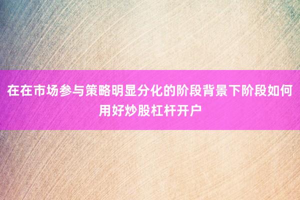 在在市场参与策略明显分化的阶段背景下阶段如何用好炒股杠杆开户