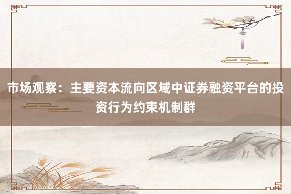 市场观察：主要资本流向区域中证券融资平台的投资行为约束机制群