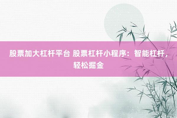 股票加大杠杆平台 股票杠杆小程序：智能杠杆，轻松掘金