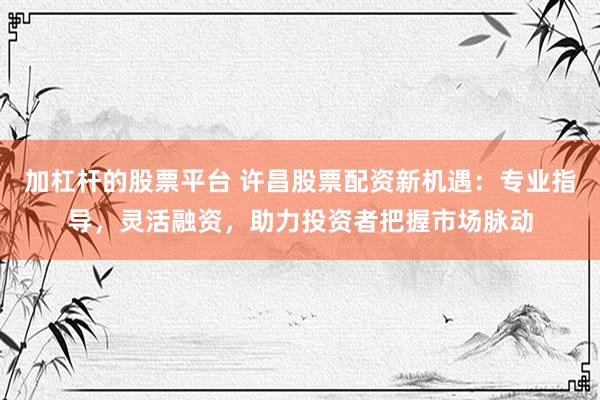 加杠杆的股票平台 许昌股票配资新机遇：专业指导，灵活融资，助力投资者把握市场脉动